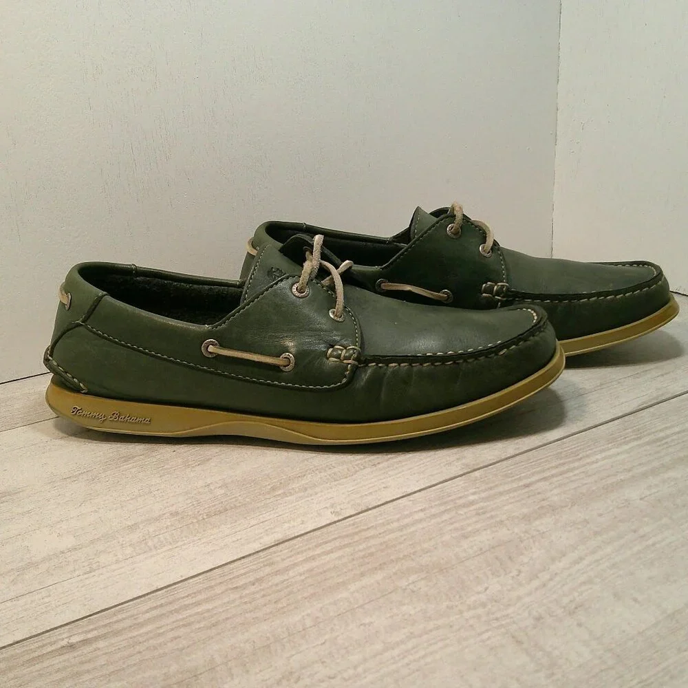 Tommy Bahama Classic Preppy Green Leather Casual Retro Boat Shoes Loafers 9M